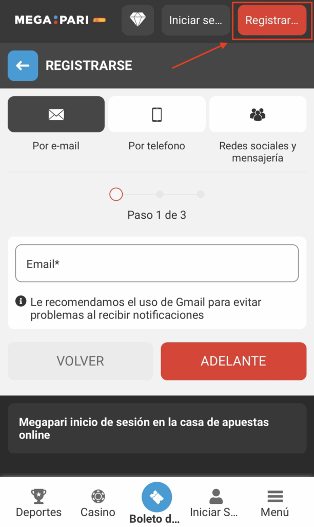botón Registrarse